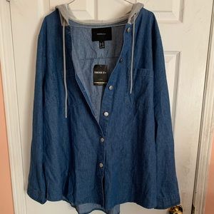Light weight denim jacket/button up with hood
